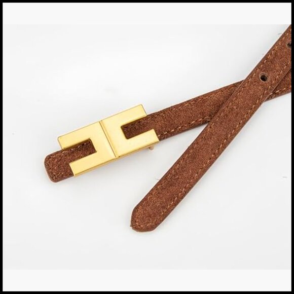 Skinny Suede Belt with Gold Buckle for Women main image 6